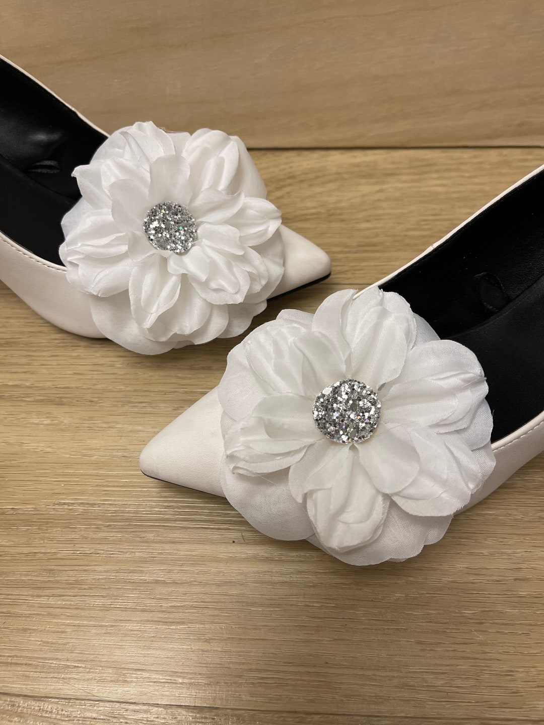 White Flower Wedding Shoe Clips Womens White Flower Shoe Clips Bridal