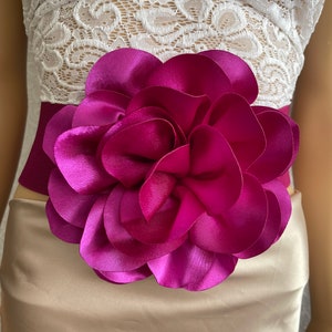 Big magenta flower stretch belt flower sash belt wedding sash stretchy belt magenta sash accessories formal dress sash flower belt
