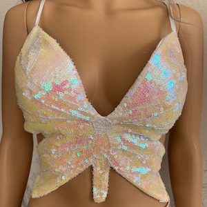 Witte y2k vlinder pailletten zomer top witte vlinder top zomer tank top y2k vlinder halter top dameskleding accessoires cadeau voor haar