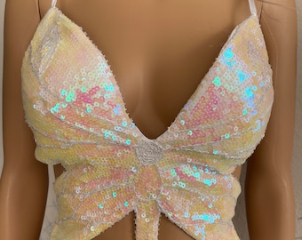 White y2k butterfly sequin summer top white butterfly top summer tank top y2k butterfly halter top women’s clothing accessories gift for her