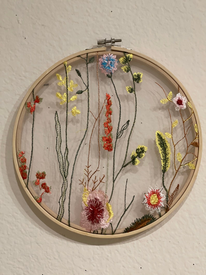 Embroidery Green Flower Wall Decor Wall Art Green Floral Wall Hanging ...