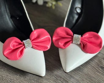 Bridal pink bow shoe clips bridesmaids pink bow shoe clips bridal shoe accessories  shoe clips wedding accessories women's pink shoe  clips