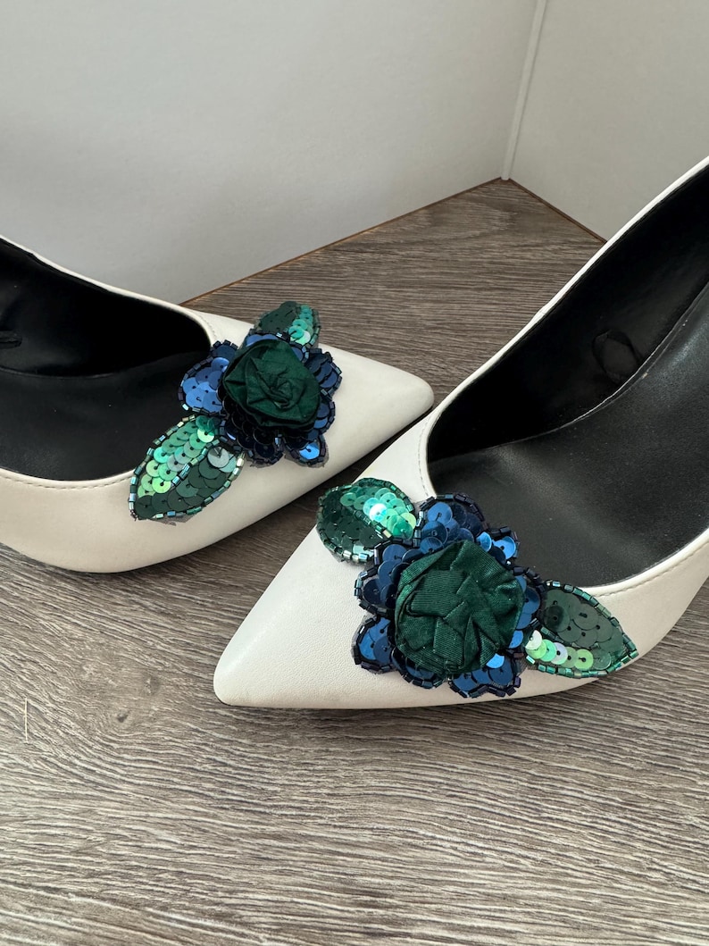 Green floral shoe clips women shoe clip shoe accessories bridal shoe clip prom shoe clips shoe jewelry green shoe accessories gifts for her image 3
