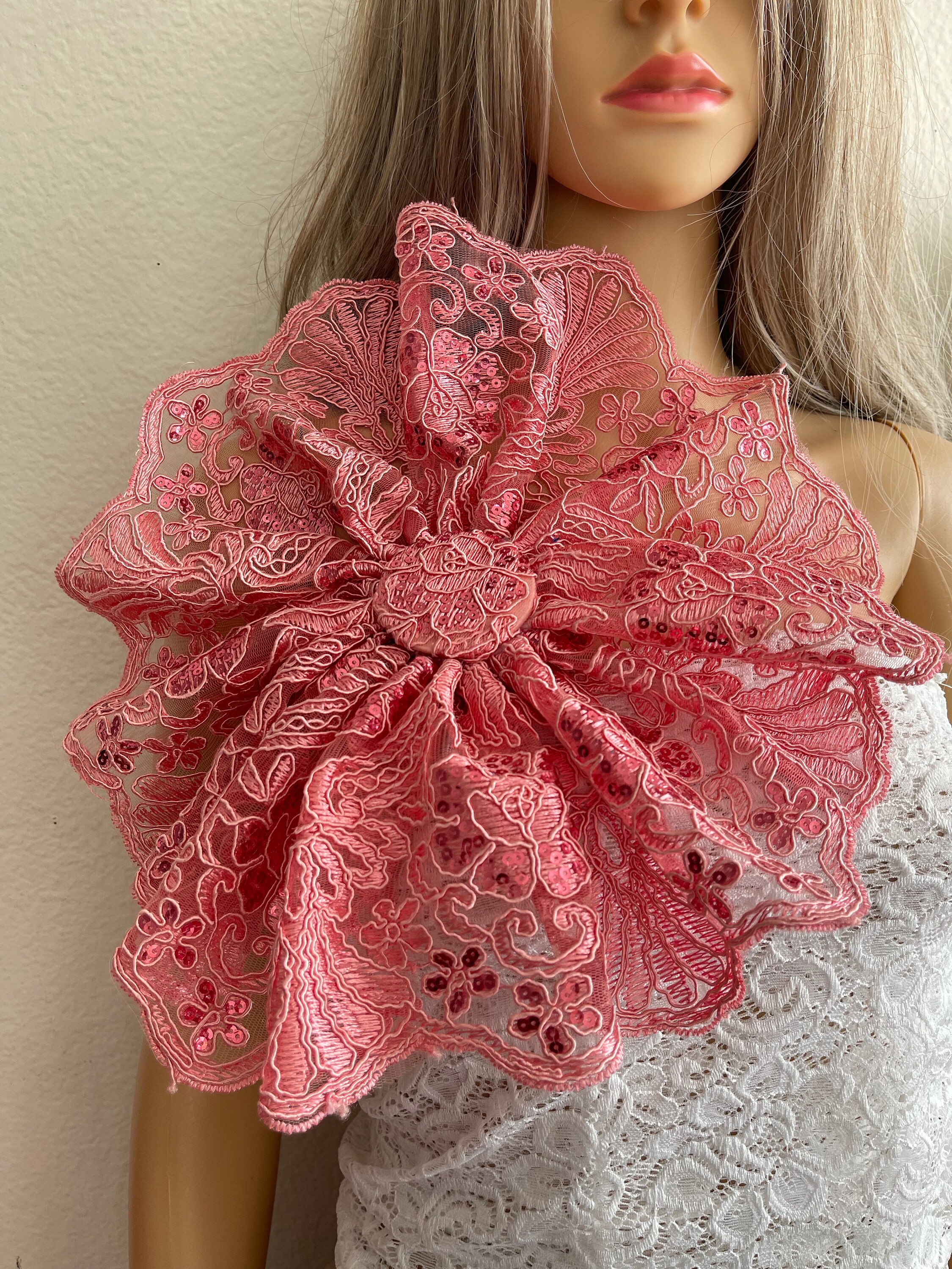 Oversize Pink Lace Flower Brooch Pin Oversized Brooch Big  display picture 2