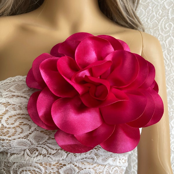 Große rosa Blume Brosche Pin große fuchsia Blume Pin große Anstecknadel Blume Braut Blumenpin Hochzeit Accessoires Blumenpin Haarspange