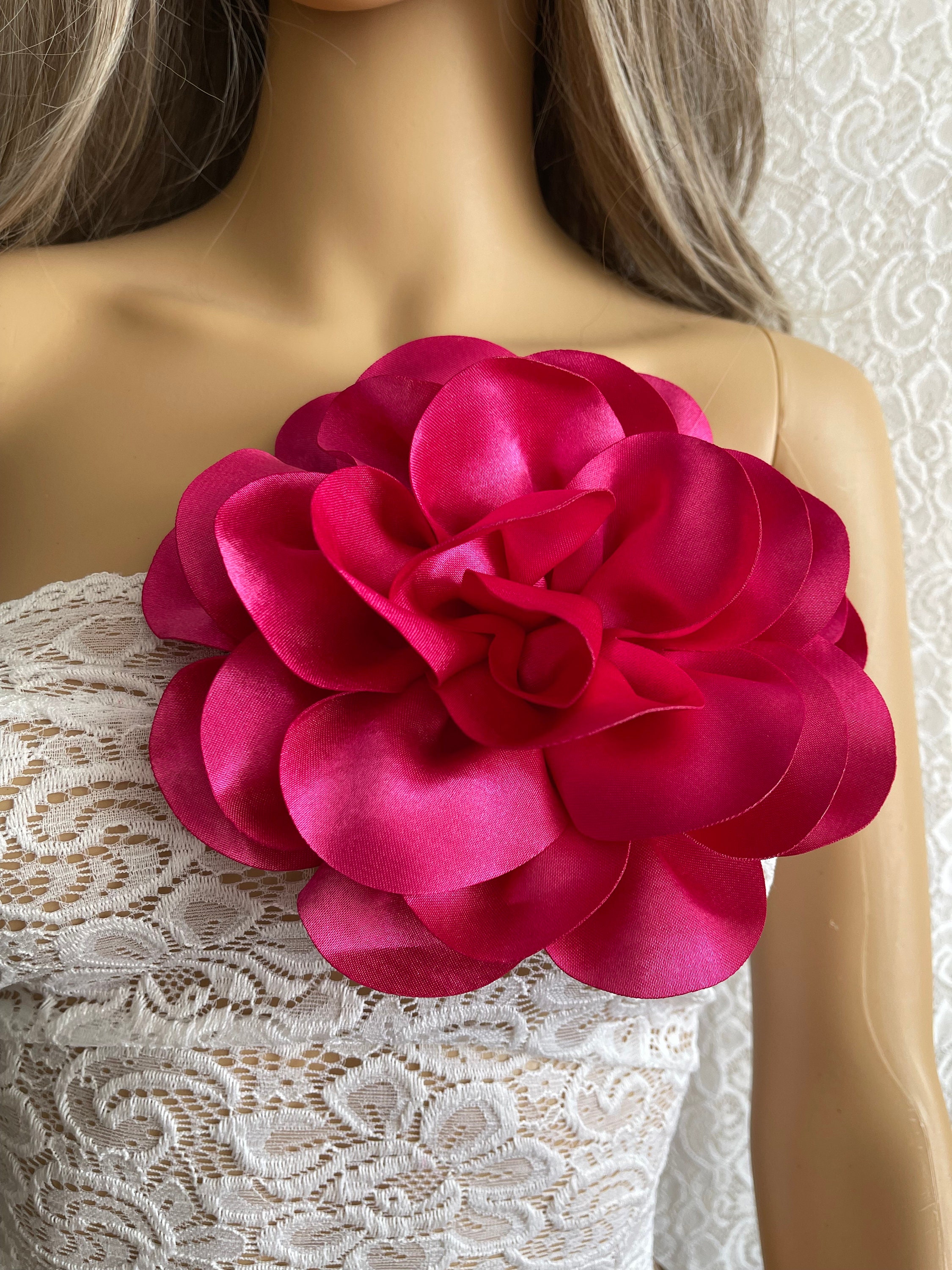 Grote roze bloem broche speld grote fuchsia bloem speld grote speld bloem bruids bloem speld bruiloft accessoires bloem speld haar clip