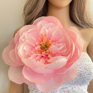 Extra large  pink peony flower brooch pin shoulder corsage party flower pin accessories women’s dress accessories pin large pink flower 11”