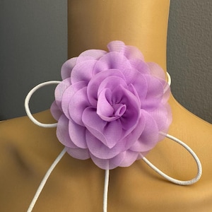 Flower choker necklace lavender rosette flower choker neck tie lavender rose choker bohemian choker necklace for women wedding accessories