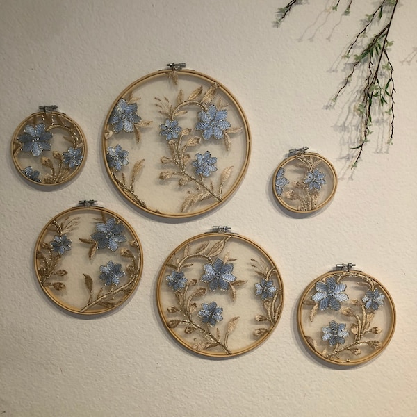 Embroidery wall decor wall art wall hangings decorations flower wall covering blue wall hanging wall covering embroidered cloth wall art