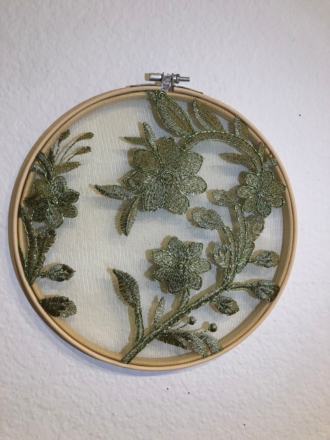 Embroidery Green Flower Wall Decor Wall Art Green Floral Wall Etsy