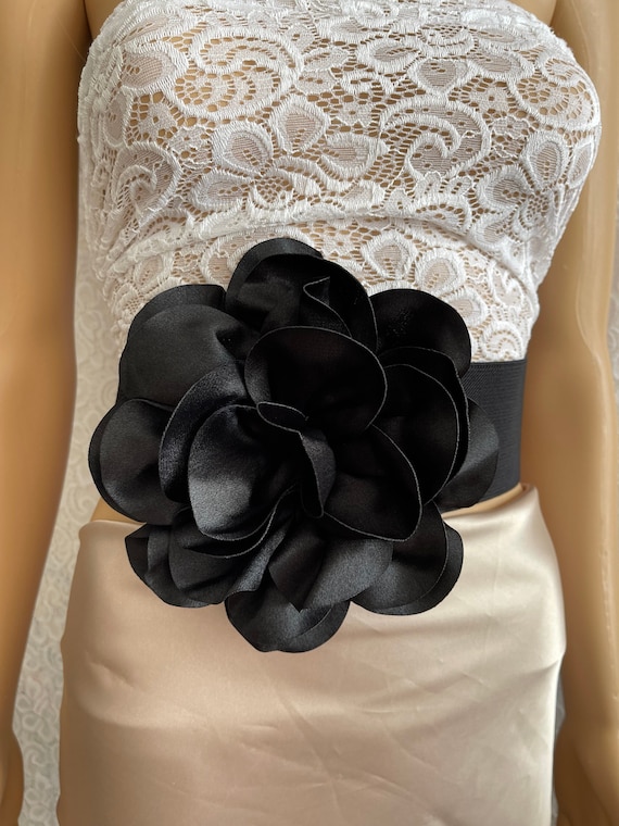 新品タグ付 エリザベッタフランキ サッシュベルト ロゴ エコレザー ブラック Big Black Flower Stretchy Elastic Belt Belt With Flower