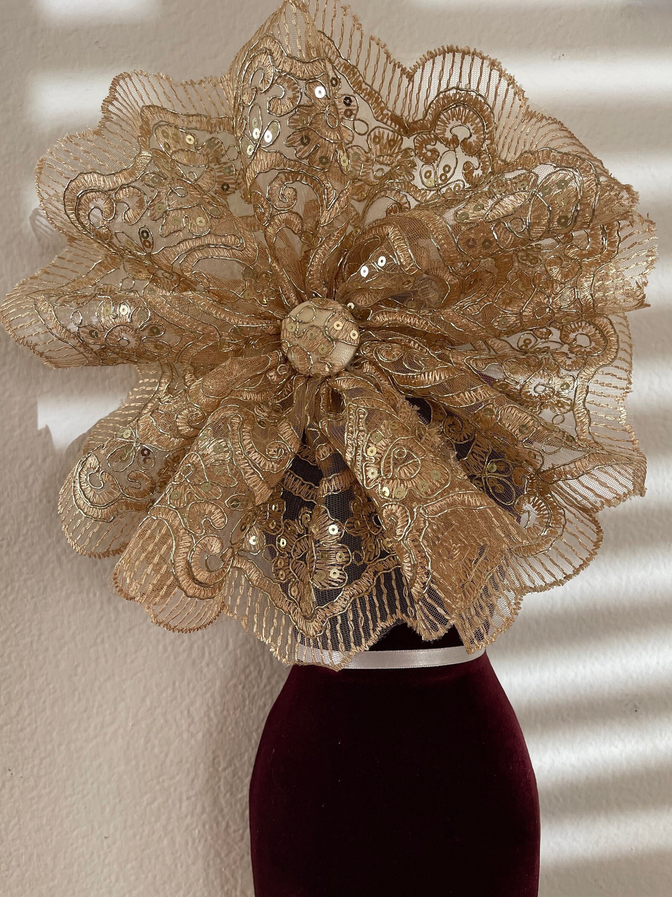 Large gold lace flower brooch pin oversized brooch pin big gold flower pin  large pins flower wedding flower brooch pin for dress size 12”