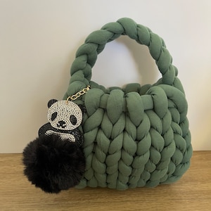 Green chunky knit purse chunky knit bag with key chain cute chunky knit bag thick yarn purse chunky bag boho bag shoulder bag  handbags