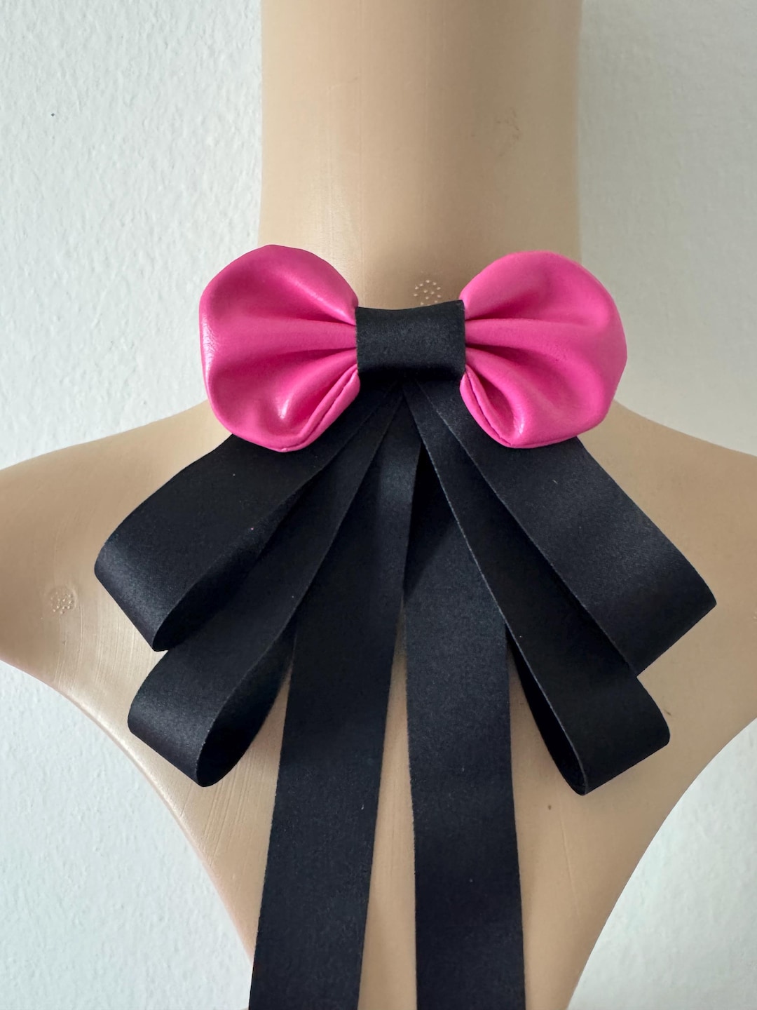 Pink & Black Gothic Bow Tie Brooch - Leather Necktie for Women - Etsy
