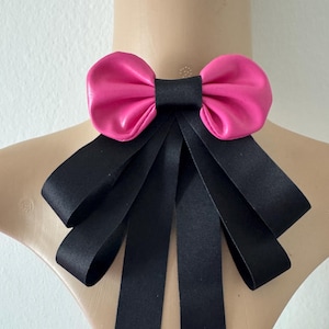 Pink and black gothic women’s  bow tie brooch necktie for ladies pink  bow tie necktie bow pink necktie woman pink and black gifts for her