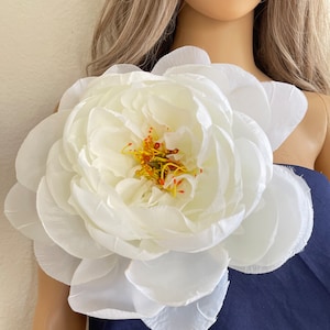 Oversized white peony flower brooch pin large white flower pin large white flower brooch accessories party flower pin wedding flower pin 11”