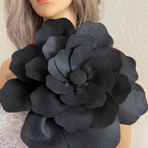 Oversized black  flower brooch pin shoulder corsage flower corsage brooch bridal pin brooch oversized flower accessories black brooch pin