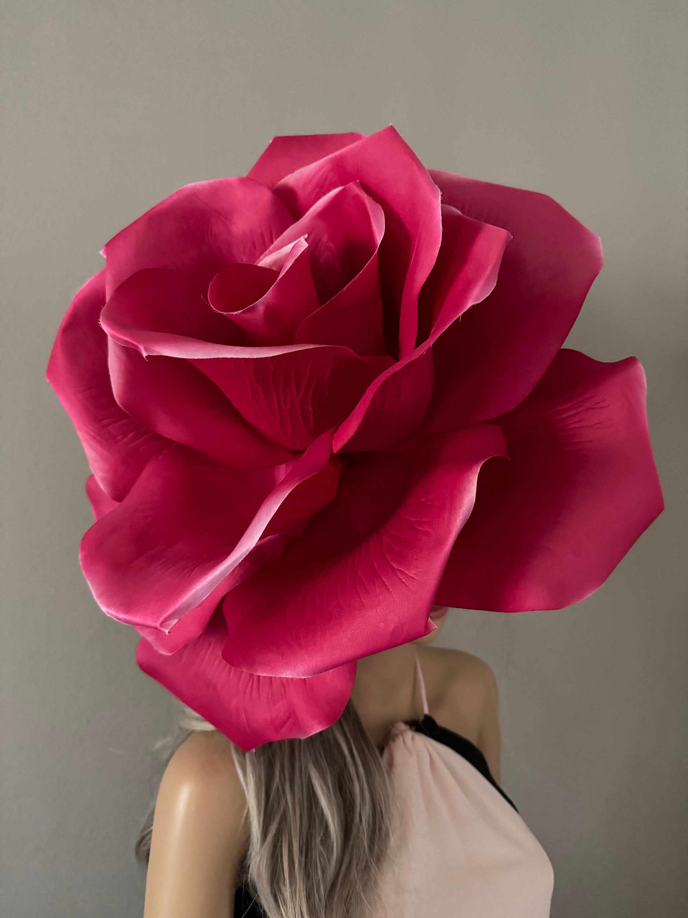 Elegant Women\'s Pink Floral Dress Hat with Large Satin Rose Pink Dress Hats for Women - Etsy main image 3