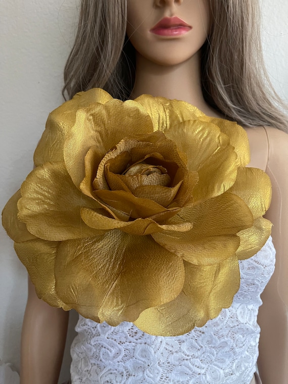 Oversize gold flower brooch pin large gold rose flower pin shoulder corsage  party flower pin womens flower brooch pin wedding pin size 11
