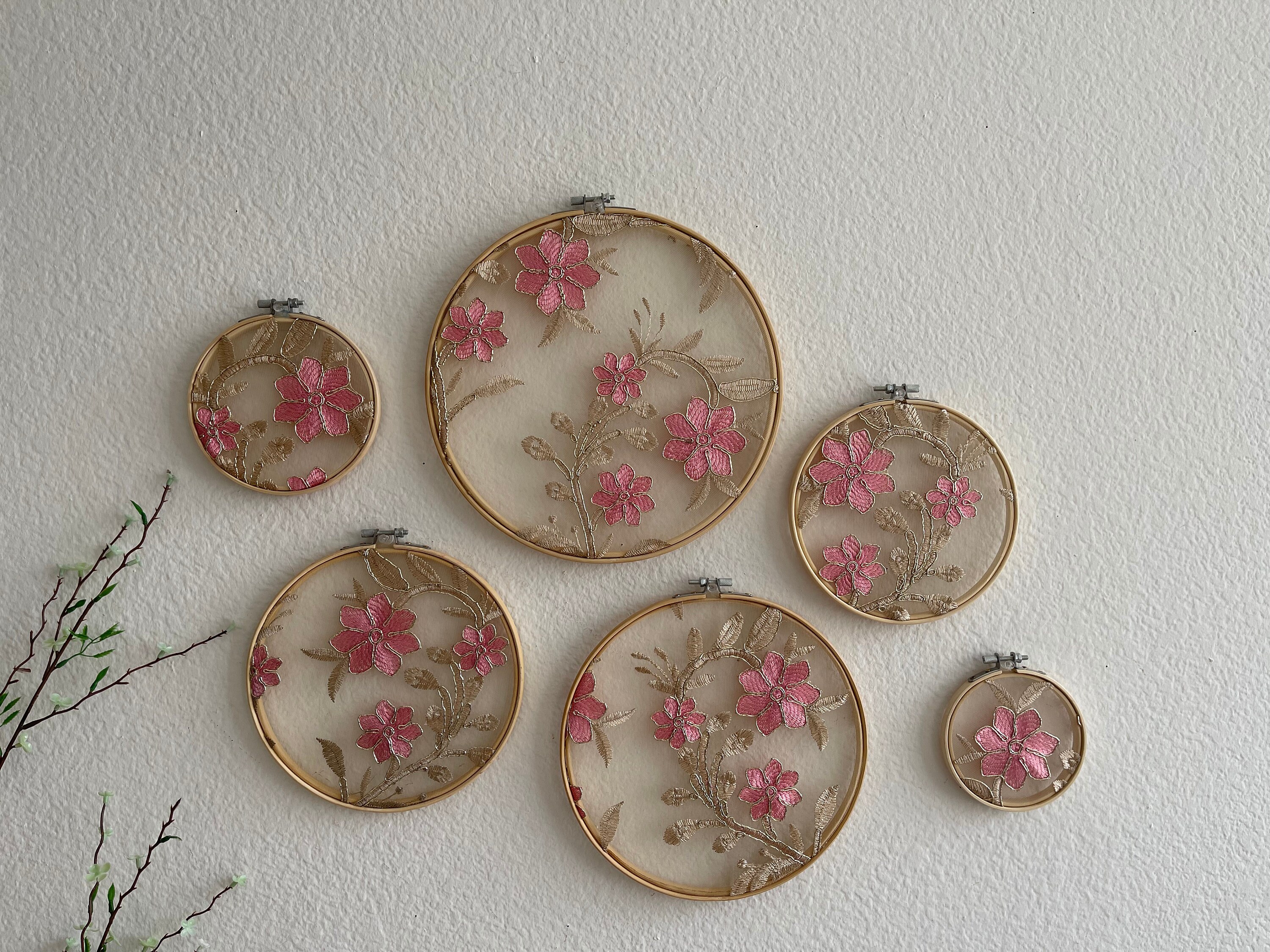 Embroidery Hoop Wall Decor: Pink Floral Wall Art - Etsy