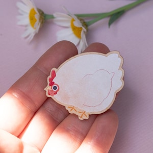 Round Chicken Wooden Pin - cozy, whimsy animal cottage core accessory for ita-bags, clothes, backpacks
