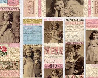 Valentine&#39;s Day Junk Journal Collage Strips, Vintage Valentine Extra Pk, Digital, Printable Ephemera, Paper Craft, Collage Sheet 8.5x11