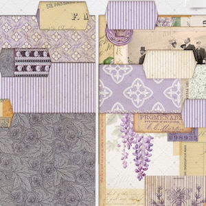 Wisteria & Whispers Junk Journal Mini File Folders, Lavender Regency Era Extras Pack, Digital, Printable Ephemera, Collage Sheet 8.5x11