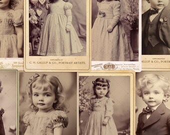 Valentine Cuties Junk Journal Image Pack, 12 variety Vintage Portrait Cabinet Cards, Digital, Printable Ephemera, Collage Sheet 8.5x11