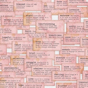 Könnte beinhalten: Rosa und weiße druckbare Valentinstag-Definitionsstreifen mit Wörtern wie "Anziehungskraft", "Gesegnet", "Amor", "Date", "Schön", "Flirten", "Verzaubert", "Bewundern", "Lieblich", "Intim", "Lieb", "Ehrfurcht", "Verzaubern", "Geliebt", "Liebenswert", "Schatz". Die Streifen sind für Scrapbooking, Junk Journaling und digitale Designs konzipiert.