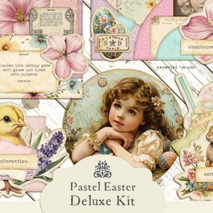 Pastel Easter Deluxe Kit – 73 Printable Pages for Junk Journals | Vintage Ephemera, Tags, Pockets, Collage Sheets & Spring Craft Papers