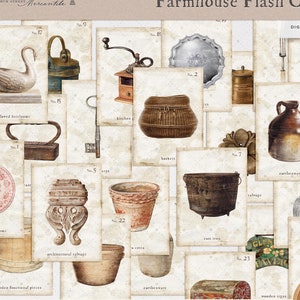 24 Farmhouse Junk Journal Flash Card Set, Antique, Vintage Ephemera, Junk Journal Kit, Printable, Vintage, Farmhouse Image, Digital Download