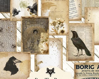 Poe The Raven Journal Card Set | 12 Printable Gothic Cards | Vintage Ephemera for Junk Journals, Tags, Halloween & Literary Crafts