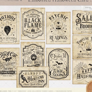 Aged Embossed Halloween Junk Journal Cards v2, Vintage Ephemera, Junk Journal Kit, Halloween Sayings, Printable, Vintage, Digital Download