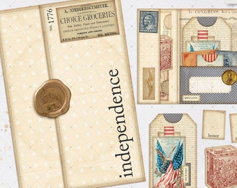 Independence Day Folio Set, Patriotic, Junk Journal Kit, Printable Ephemera, Papers, Vintage July 4th, Scrapbooking, Digital Papers