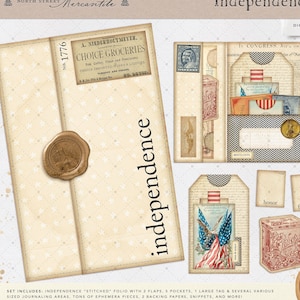 Independence Day Folio Set, Patriotic, Junk Journal Kit, Printable Ephemera, Papers, Vintage July 4th, Scrapbooking, Digital Papers