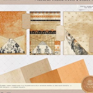 Naturalist Halloween Junk Journal Mini File Folders, Vintage Halloween Extras Pack, Digital, Printable Ephemera, Collage Sheet 8.5x11