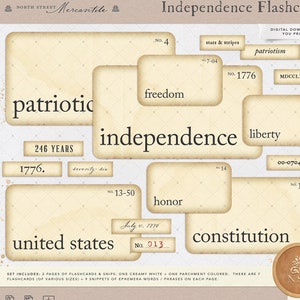Independence Day Flashcards, Snippets, Patriotic, Antiqued, July 4th, Junk Journal Kit, Ephemera, Printable, Vintage, Digital Download