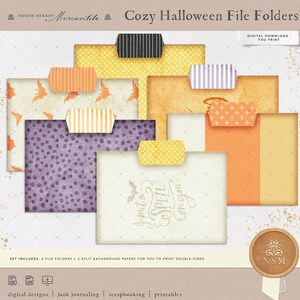 Halloween Mini File Folders, Ticking Stripes, Junk Journal Kit, Ephemera, Farmhouse, Printable, Cards, Vintage, Insert, Digital Download