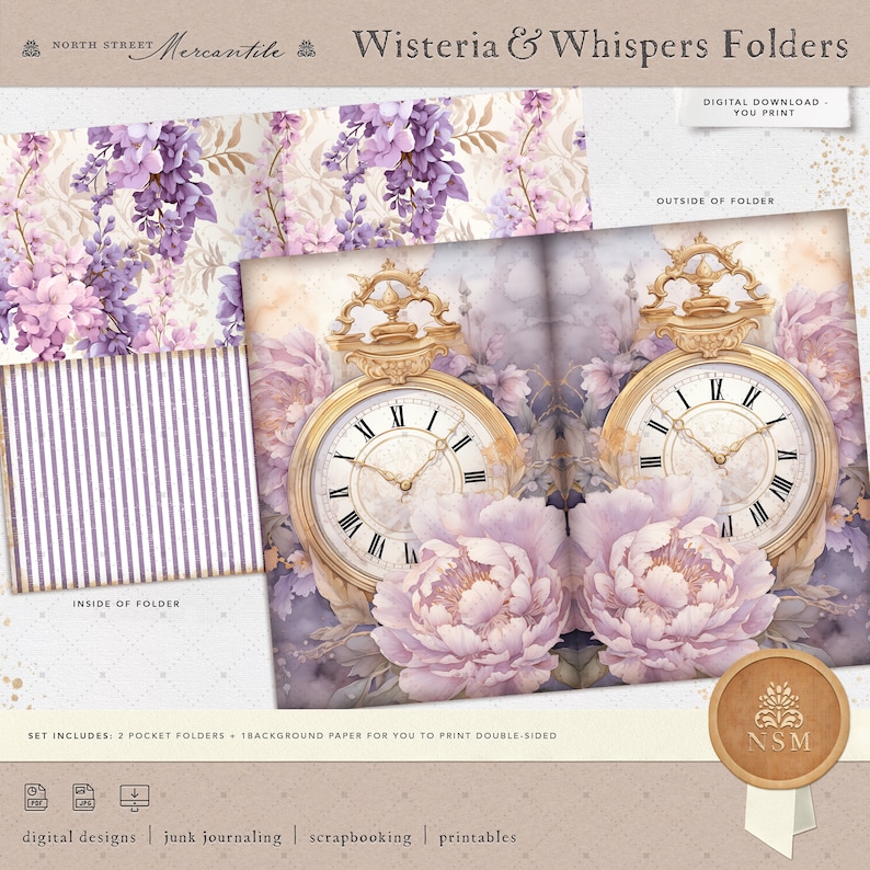 Wisteria & Whispers Folder Set, Regency Era Lavender, Junk Journal Kit