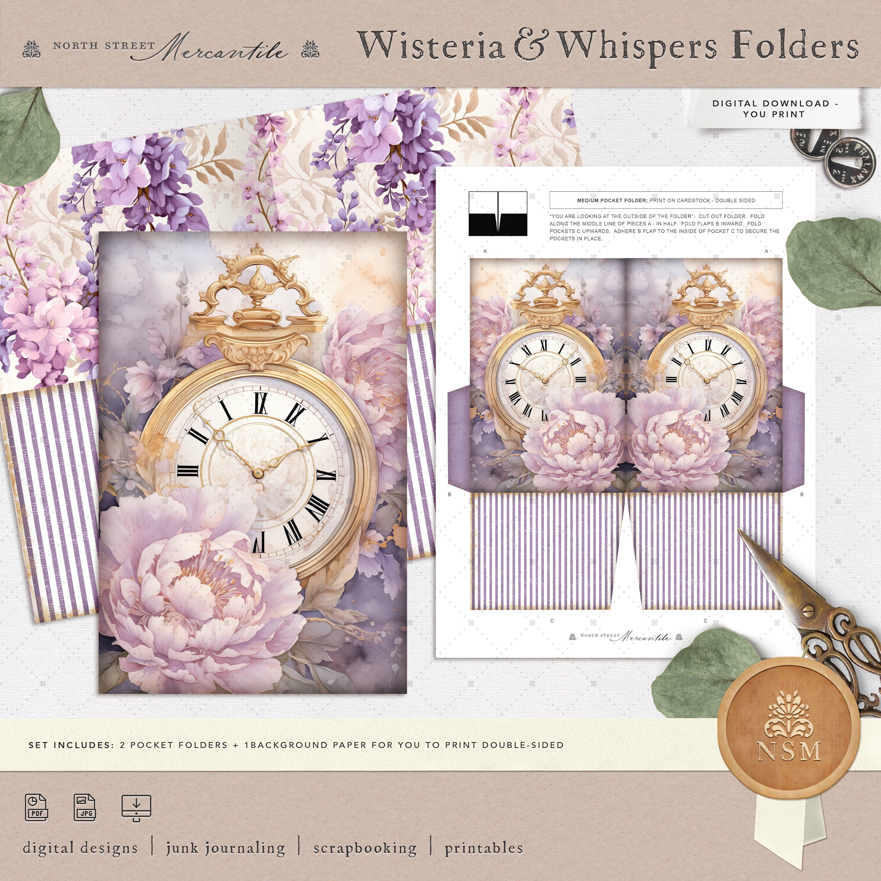 Wisteria & Whispers Folder Set, Regency Era Lavender, Junk Journal Kit