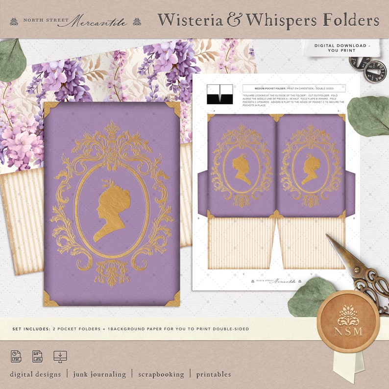 Wisteria & Whispers Folder Set, Regency Era Lavender, Junk Journal Kit
