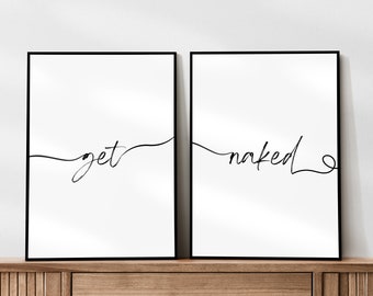 Obtener cartel de impresión de cartel desnudo / descargar, imprimible digital, arte de pared de 2 piezas, impresiones de baño divertidas, decoración de baño, arte de línea continua