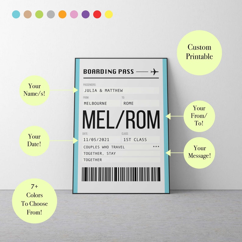 Personalised Boarding Pass Digital Print Custom Flight Etsy