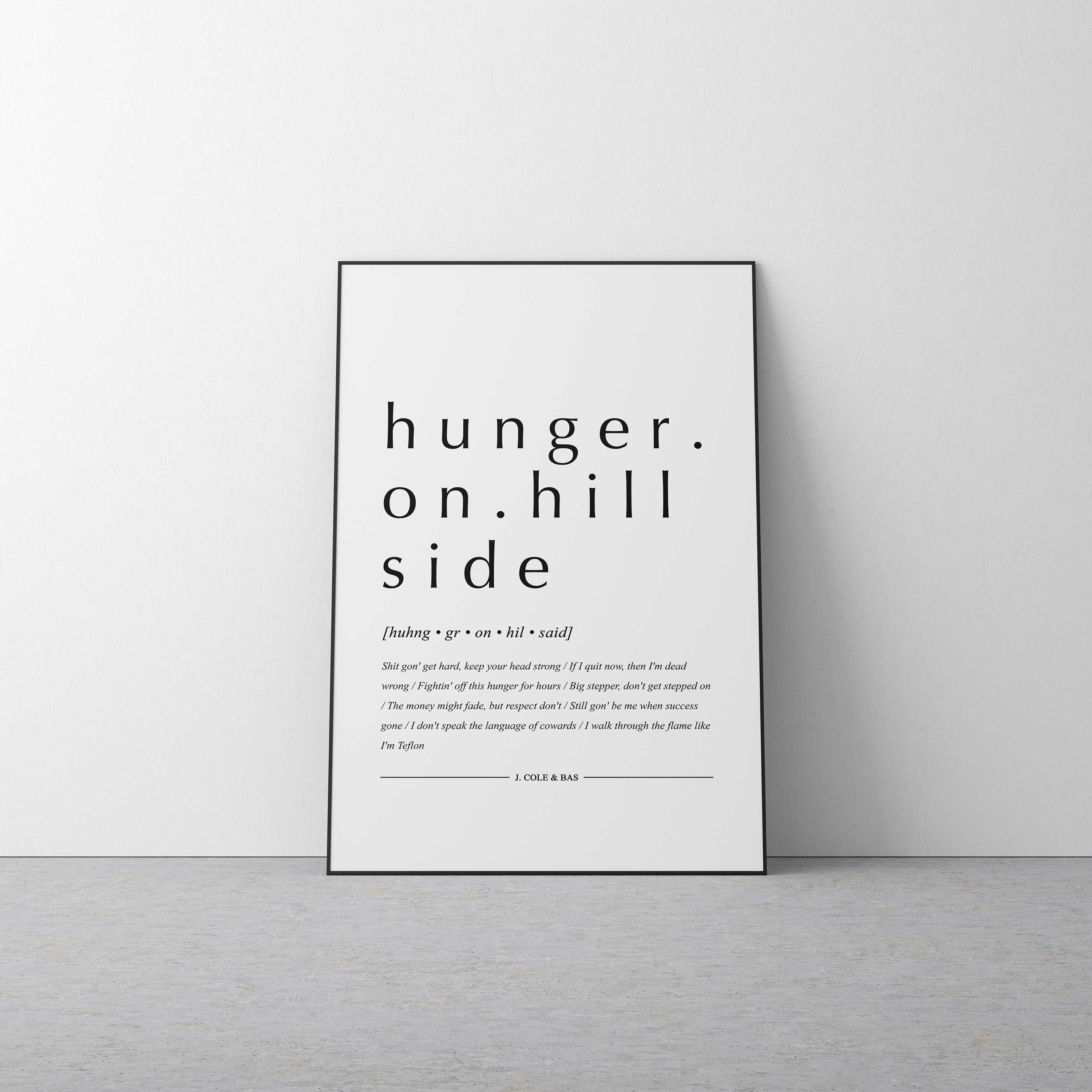 Hunger on Hillside J. Cole 'lyric' Printable, Digital Song Print