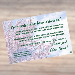 Carte de remerciement personnalisée Spring Cherry Blossom Delivery Driver pour les commandes des clients Évaluation, conseils