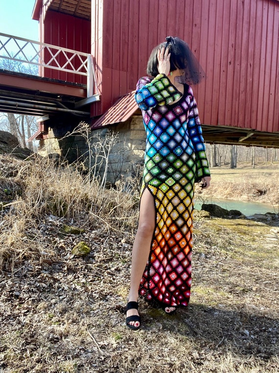 rainbow crochet dress long sleeve Silver Sea dress  Sooooo excited to show everyone my latest pattern  test. The silver sea dress pattern by @lulubunny319  It's beautiful,  flowy and elegant . The pattern is made to