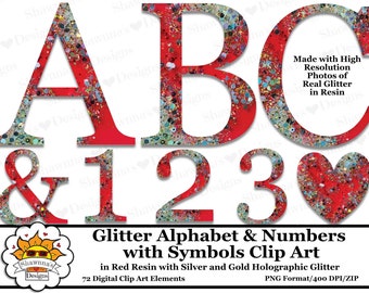 Red Resin Glitter Alphabet, Numbers & Symbols Clipart