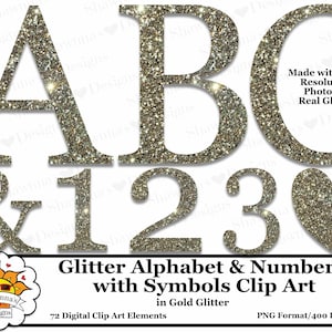 Gold Glitter Alphabet, Numbers & Symbols Clipart