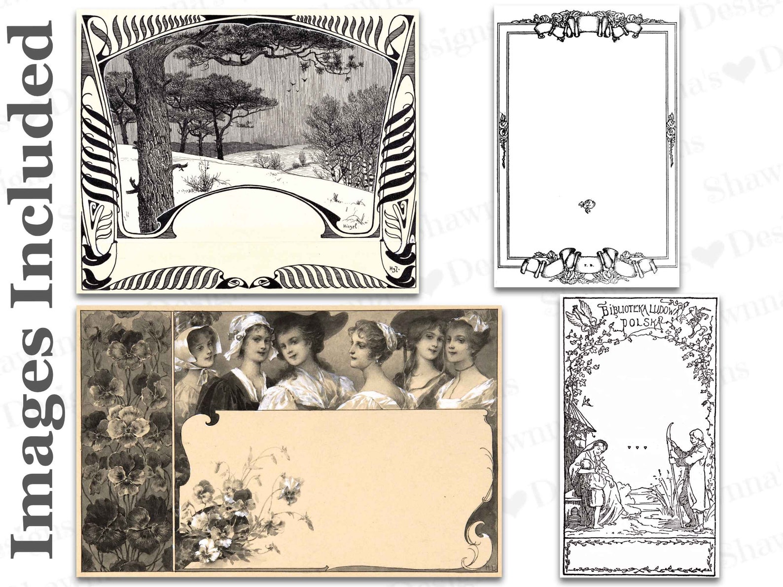 Rustic Title Frame Antique Art Title Page Frames - Clip Art Set – Volume 1 - KDP Interior ...