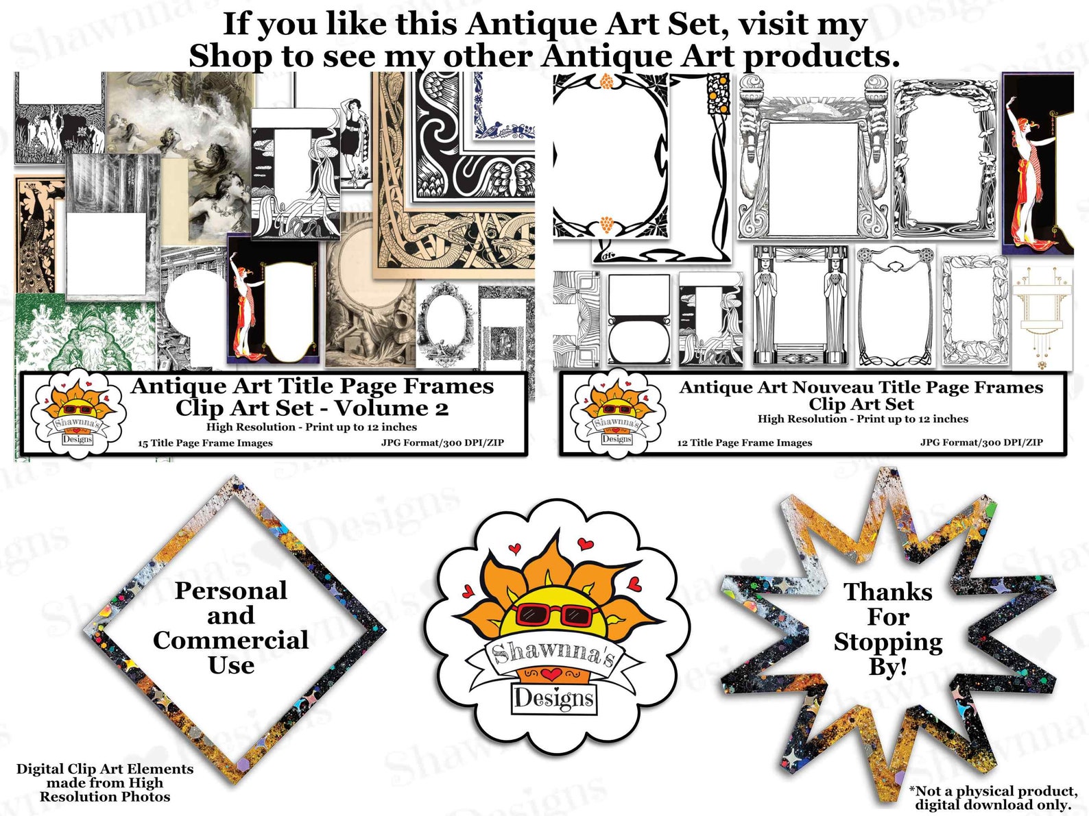 Rustic Title Frame Antique Art Title Page Frames - Clip Art Set – Volume 1 - KDP Interior ...